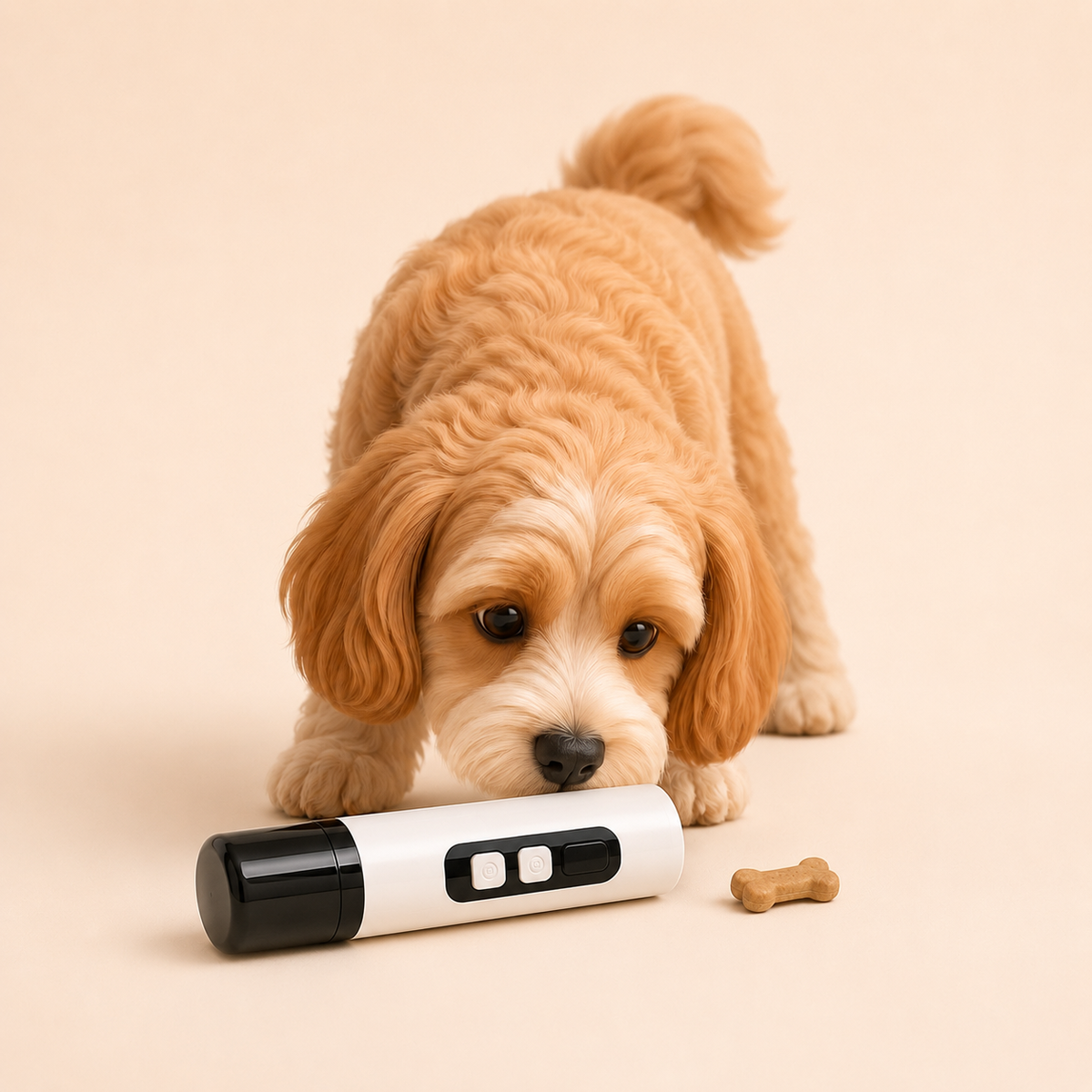 A dog sniffing the switched off grinder