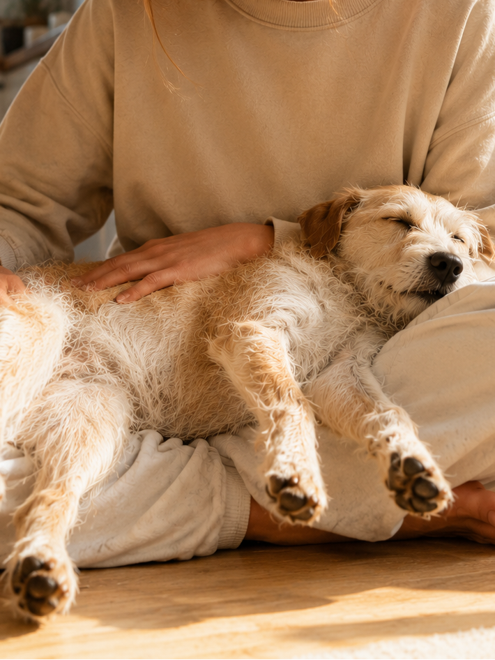 A dog asleep during a filing session
